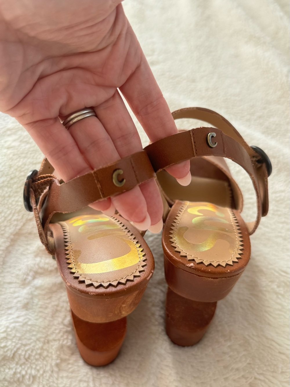 Sam Edelman Circus Wooden Brown Studded Platform Sandals - Picture 4 of 7